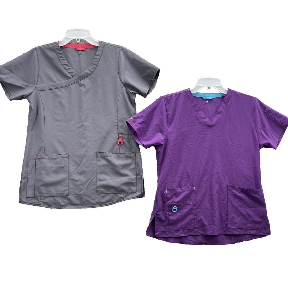 Carhartt Force Scrub Top LOT (2) Women's Medium V-Neck‎ Uniform Workwear Medical